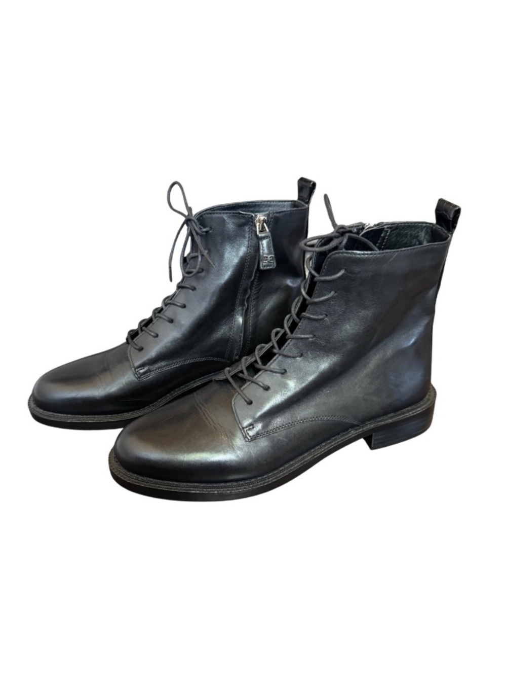 Sam Edelman Nina Leather Combat Black Lace-Up Boots